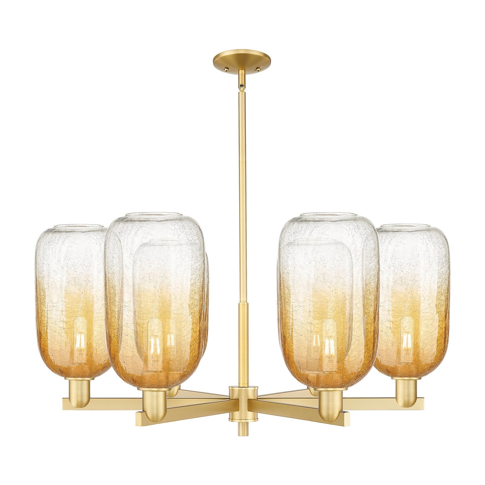 Innovations Brookhaven Cloche 36.75in 6-Light Chandelier | Industrial Satin Gold Steel and Amber Glass | Dining Room & Living | Model 716-6CR-SG-G482-7AM