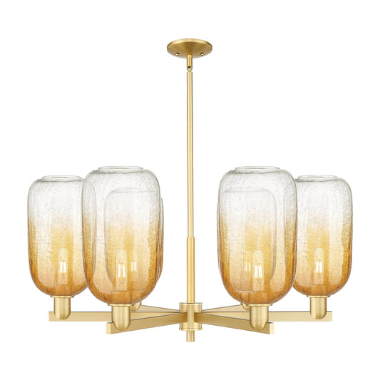 Innovations Brookhaven Cloche 36.75in 6-Light Chandelier | Industrial Satin Gold Steel and Amber Glass | Dining Room & Living | Model 716-6CR-SG-G482-7AM