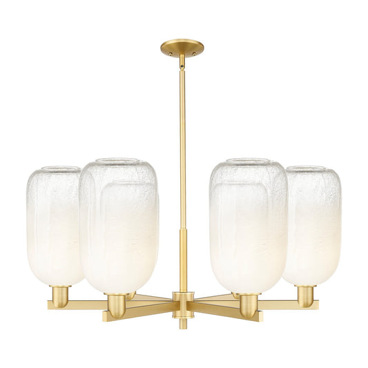 Innovations Brookhaven Cloche 37in 6-Light Chandelier | Industrial Satin Gold Steel and Opal Glass | Dining Room & Living Room | Model 716-6CR-SG-G482-7OP