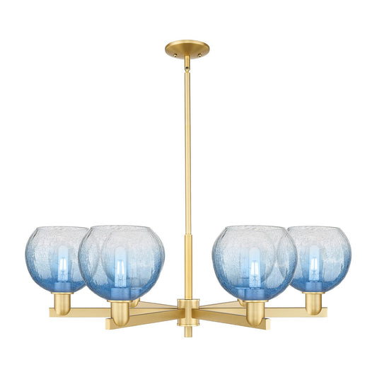 Innovations Brookhaven Globe 38in 6-Light Chandelier | Industrial Satin Gold Steel and Sapphire Blue Glass | Dining Room & | Model 716-6CR-SG-G483-8SB