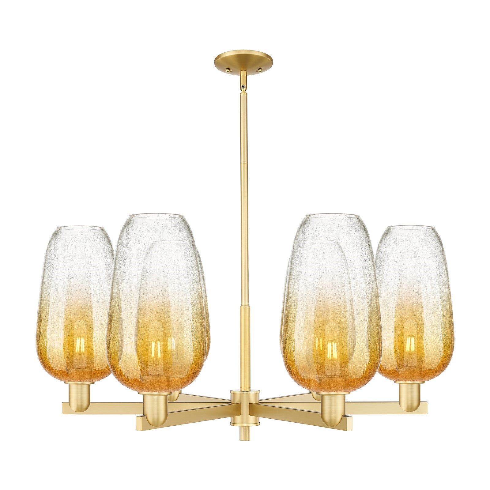Innovations Brookhaven Flute 36.75in 6-Light Chandelier | Industrial Satin Gold Steel and Amber Glass | Dining Room & Living | Model 716-6CR-SG-G484-7AM