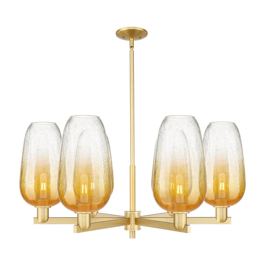 Innovations Brookhaven Flute 36.75in 6-Light Chandelier | Industrial Satin Gold Steel and Amber Glass | Dining Room & Living | Model 716-6CR-SG-G484-7AM