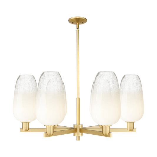 Innovations Brookhaven Flute 37in 6-Light Chandelier | Industrial Satin Gold Steel and Opal Glass | Dining Room & Living Room | Model 716-6CR-SG-G484-7OP