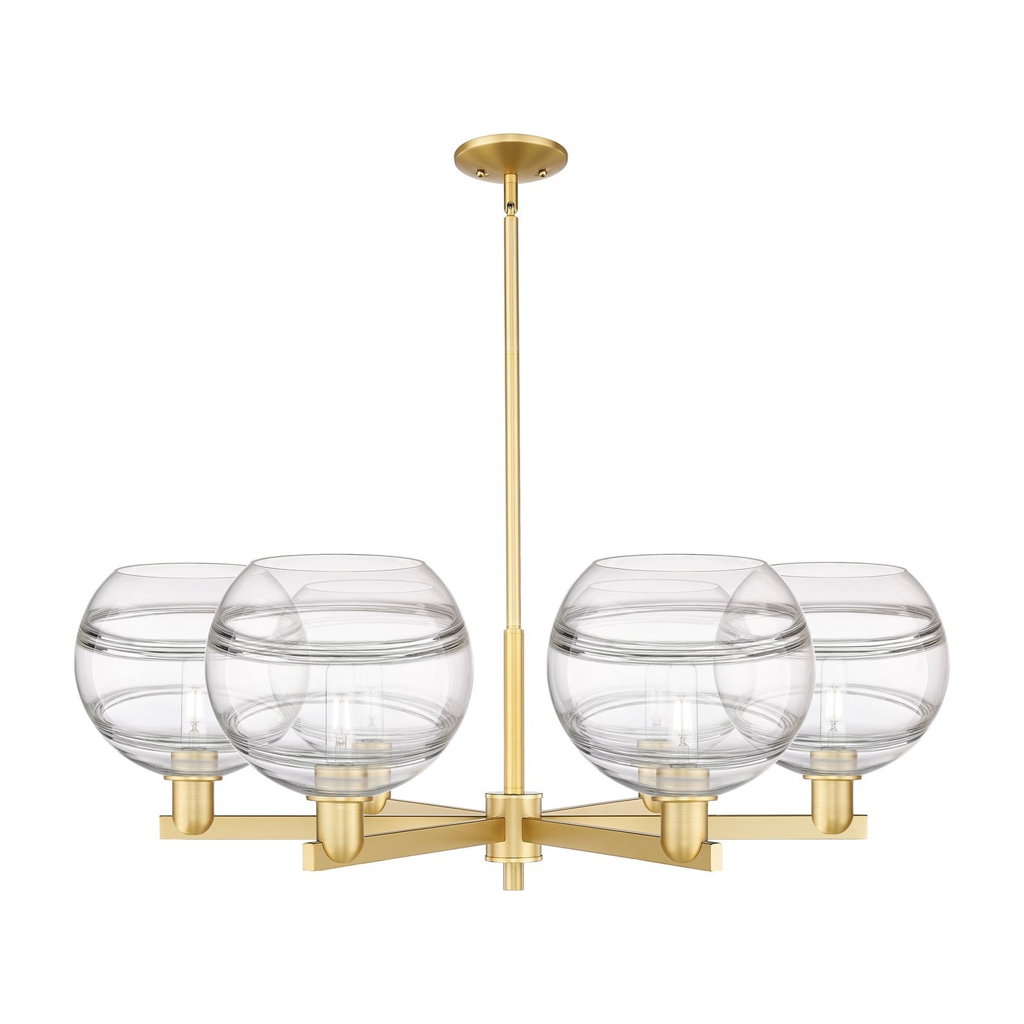Innovations Rochester 40in 6-Light Chandelier | Industrial Satin Gold Steel and Clear Glass | Living & Dining Room | Model 716-6CR-SG-G556-10CL