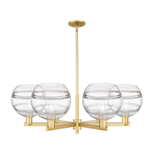 Innovations Rochester 40in 6-Light Chandelier | Industrial Satin Gold Steel and Clear Glass | Living & Dining Room | Model 716-6CR-SG-G556-10CL