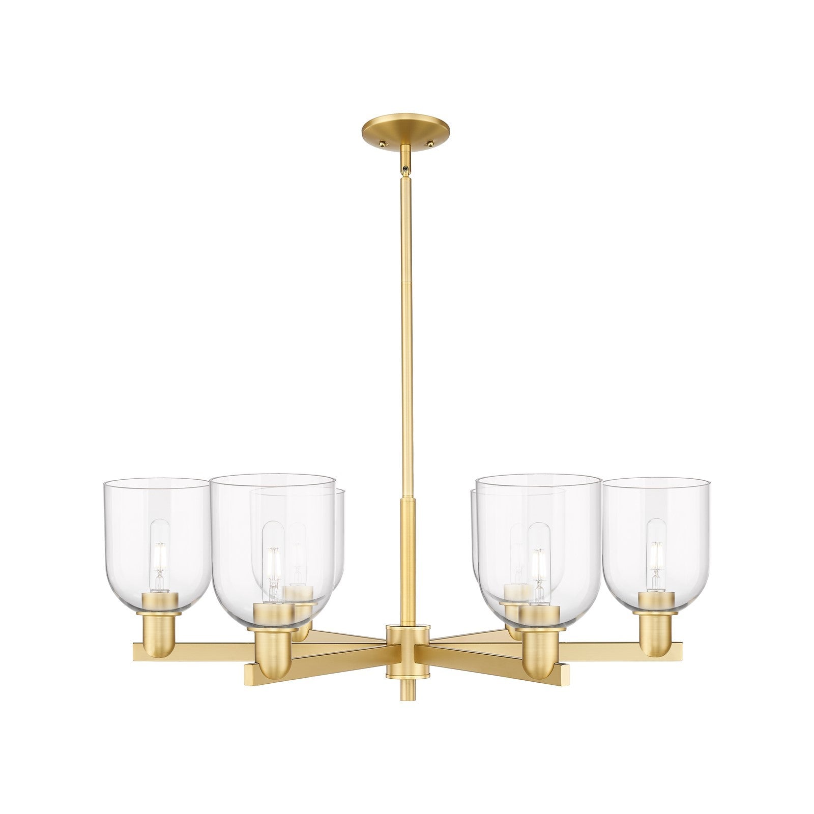 Innovations Bella 35in 6-Light Chandelier | Industrial Satin Gold and Clear Glass | Dining Room & Living Room | Model 716-6CR-SG-G558-6CL