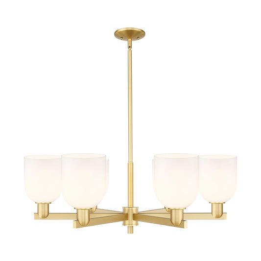 Innovations Bella 35in 6-Light Chandelier | Industrial Satin Gold and White Glass | Kitchen Island & Dining Room | Model 716-6CR-SG-G558-6GWH