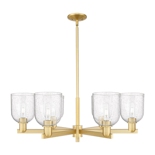 Innovations Bella 35in 6-Light Chandelier | Industrial Satin Gold Steel and Seedy Glass | Dining Room & Living Room | Model 716-6CR-SG-G558-6SDY