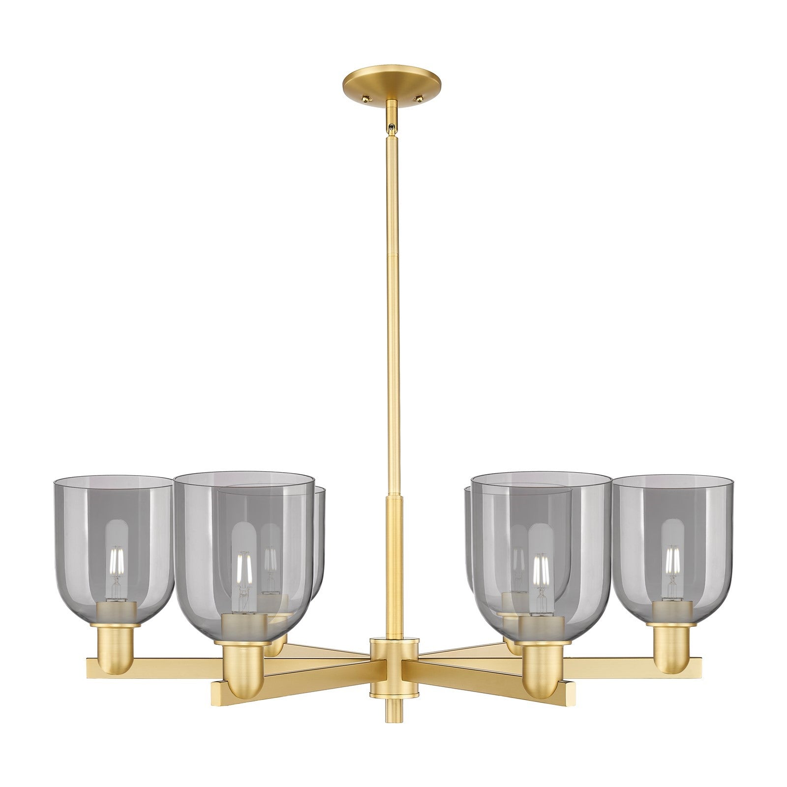 Innovations Bella 35in 6-Light Chandelier | Industrial Satin Gold and Light Smoke Glass | Dining Room & Living Room | Model 716-6CR-SG-G558-6SM