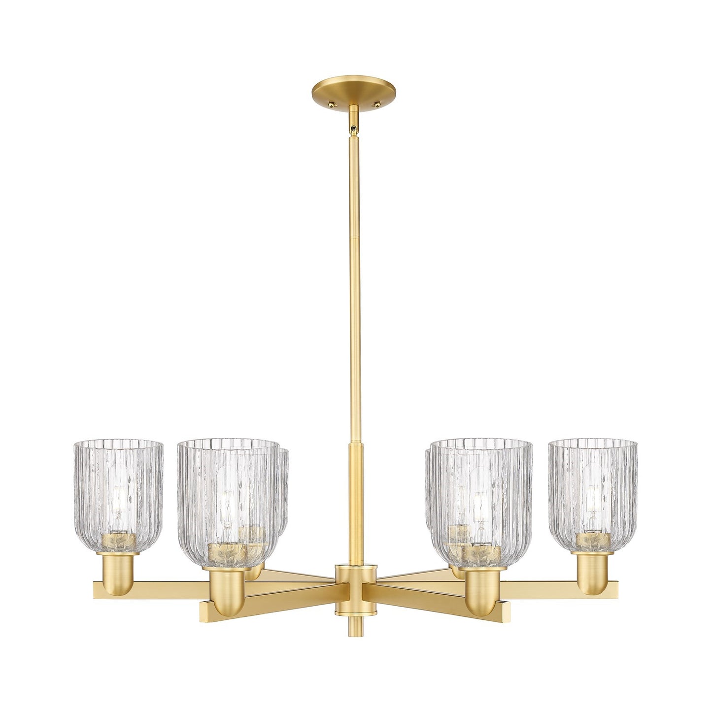 Innovations Bridal Veil 34.75in 6-Light Chandelier | Industrial Satin Gold Steel and Clear Ribbed Glass | Dining Room & Living | Model 716-6CR-SG-G559-5CL