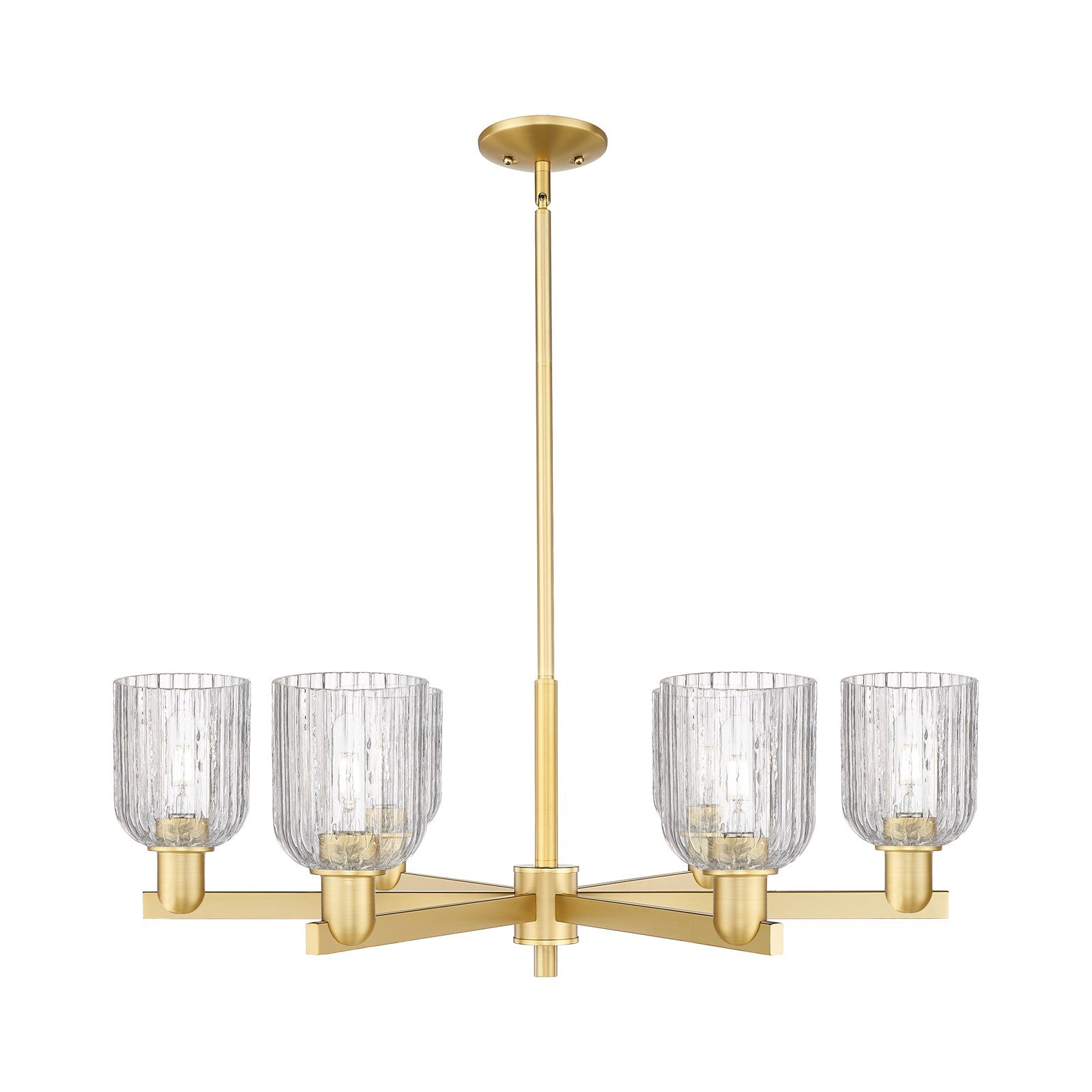 Innovations Bridal Veil 34.75in 6-Light Chandelier | Industrial Satin Gold Steel and Clear Ribbed Glass | Dining Room & Living | Model 716-6CR-SG-G559-5CL