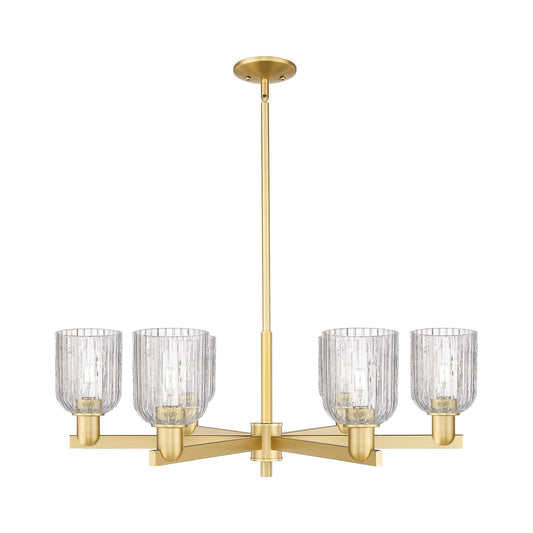 Innovations Bridal Veil 34.75in 6-Light Chandelier | Industrial Satin Gold Steel and Clear Ribbed Glass | Dining Room & Living | Model 716-6CR-SG-G559-5CL