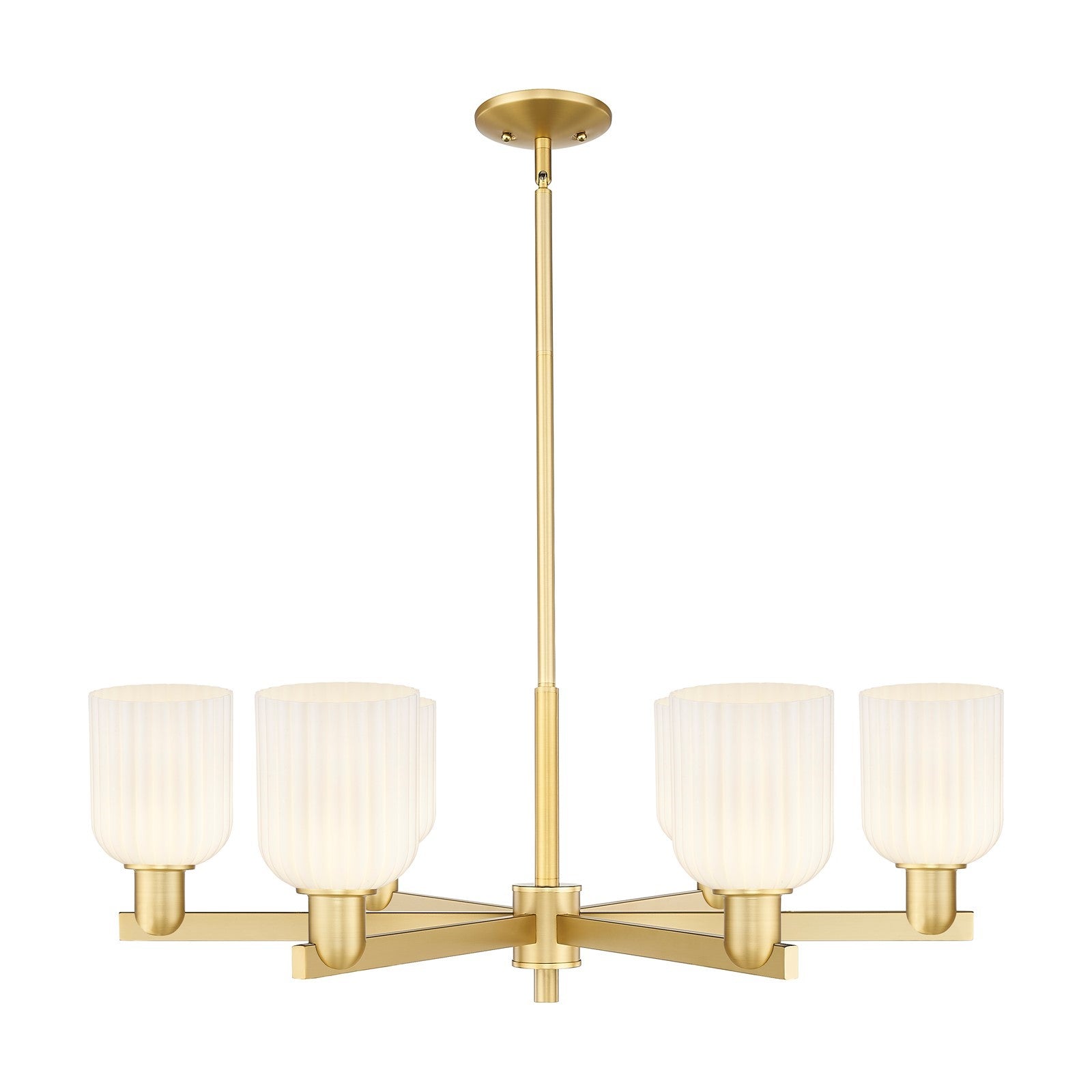 Innovations Bridal Veil 34.75in 6-Light Chandelier | Industrial Satin Gold Steel and Gloss White Ribbed Glass | Dining Room & | Model 716-6CR-SG-G559-5GWH