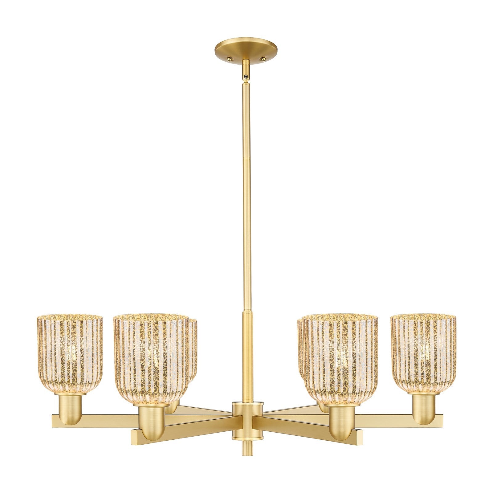 Innovations Bridal Veil 35in 6-Light Chandelier | Industrial Satin Gold Steel and Mercury Ribbed Glass | Dining Room & Living | Model 716-6CR-SG-G559-5ME