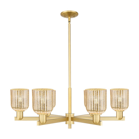 Innovations Bridal Veil 35in 6-Light Chandelier | Industrial Satin Gold Steel and Mercury Ribbed Glass | Dining Room & Living | Model 716-6CR-SG-G559-5ME