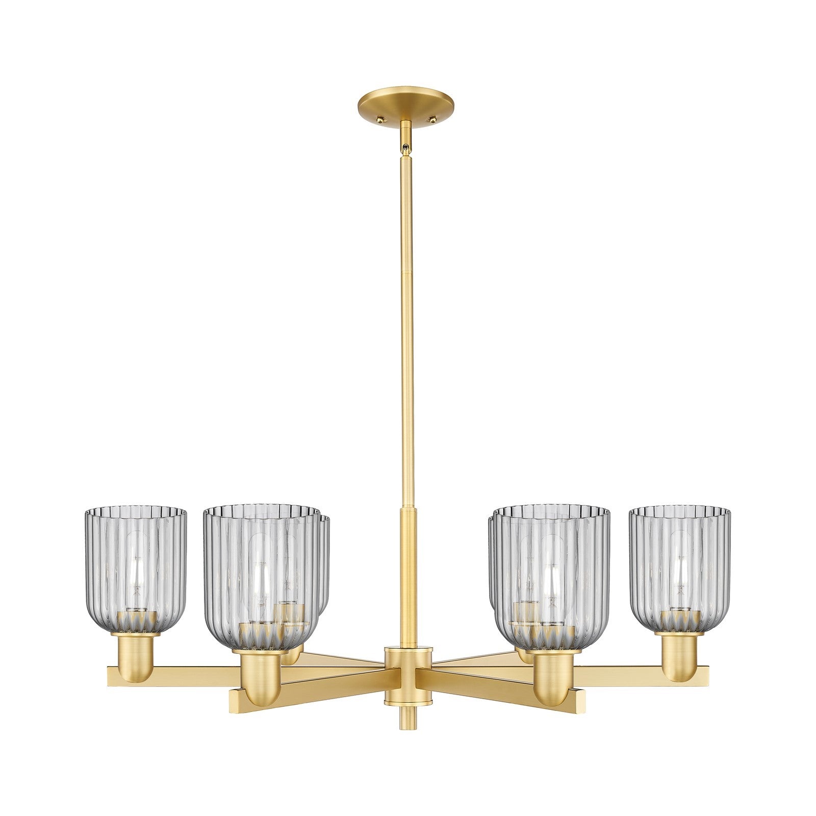Innovations Bridal Veil 34.75in 6-Light Chandelier | Industrial Satin Gold Steel and Light Smoke Ribbed Glass | Dining Room & | Model 716-6CR-SG-G559-5SM