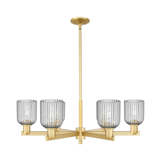 Innovations Bridal Veil 34.75in 6-Light Chandelier | Industrial Satin Gold Steel and Light Smoke Ribbed Glass | Dining Room & | Model 716-6CR-SG-G559-5SM