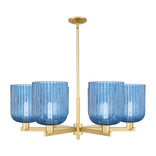 Innovations Bridal Veil 38in 6-Light Chandelier | Industrial Satin Gold Steel and Princess Blue Glass | Kitchen Island & | Model 716-6CR-SG-G559-8BL