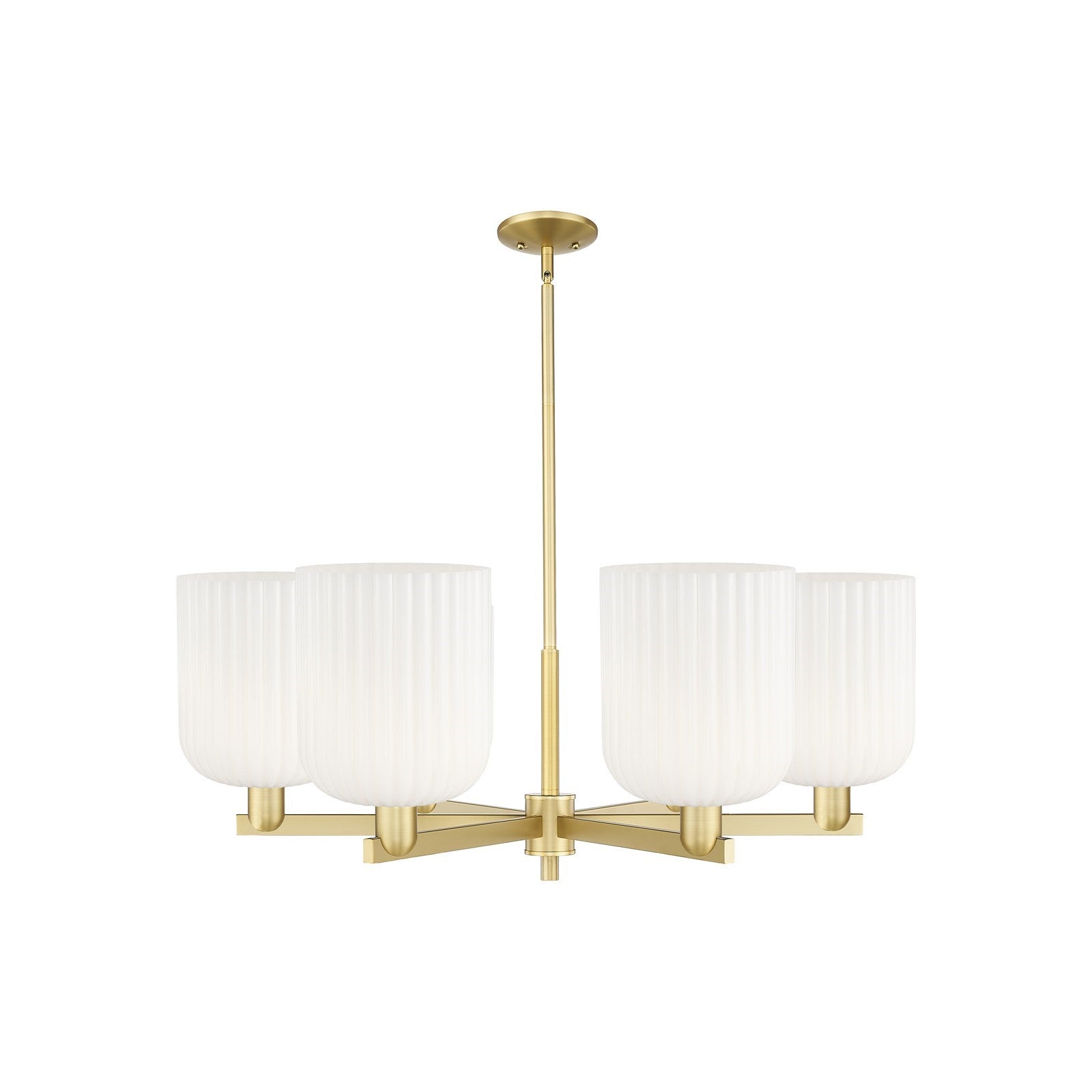 Innovations Bridal Veil 38in 6-Light Chandelier | Industrial Satin Gold Steel and Gloss White Ribbed Glass | Damp-Rated | Model 716-6CR-SG-G559-8GWH