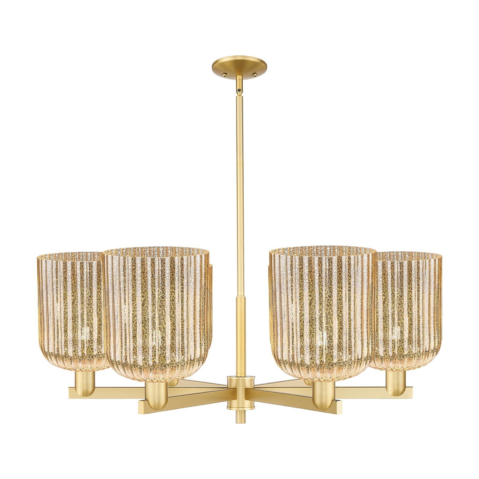 Innovations Bridal Veil 38in 6-Light Chandelier | Industrial Satin Gold Steel and Mercury Ribbed Glass | Dining Room & Living | Model 716-6CR-SG-G559-8ME