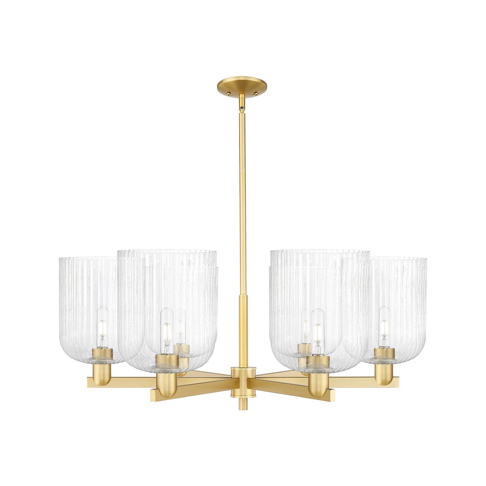 Innovations Bridal Veil 38in 6-Light Chandelier | Industrial Satin Gold Steel and Seedy Glass | Dining Room & Living Room | Model 716-6CR-SG-G559-8SDY