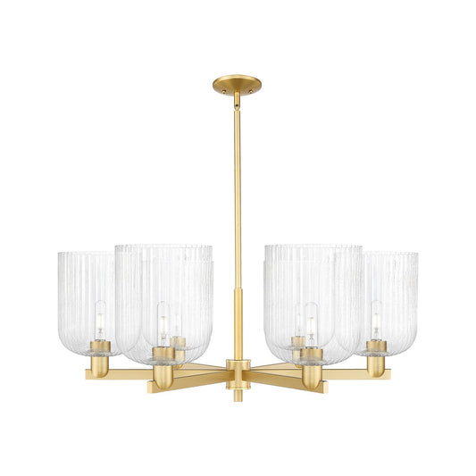 Innovations Bridal Veil 38in 6-Light Chandelier | Industrial Satin Gold Steel and Seedy Glass | Dining Room & Living Room | Model 716-6CR-SG-G559-8SDY