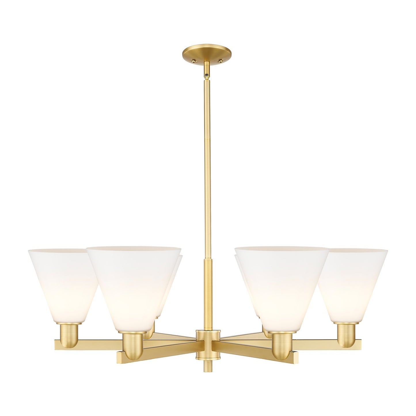 Innovations Berkshire Glass 38in 6-Light Chandelier | Industrial Satin Gold Steel and Matte White Glass | Kitchen Island & | Model 716-6CR-SG-GBC-81