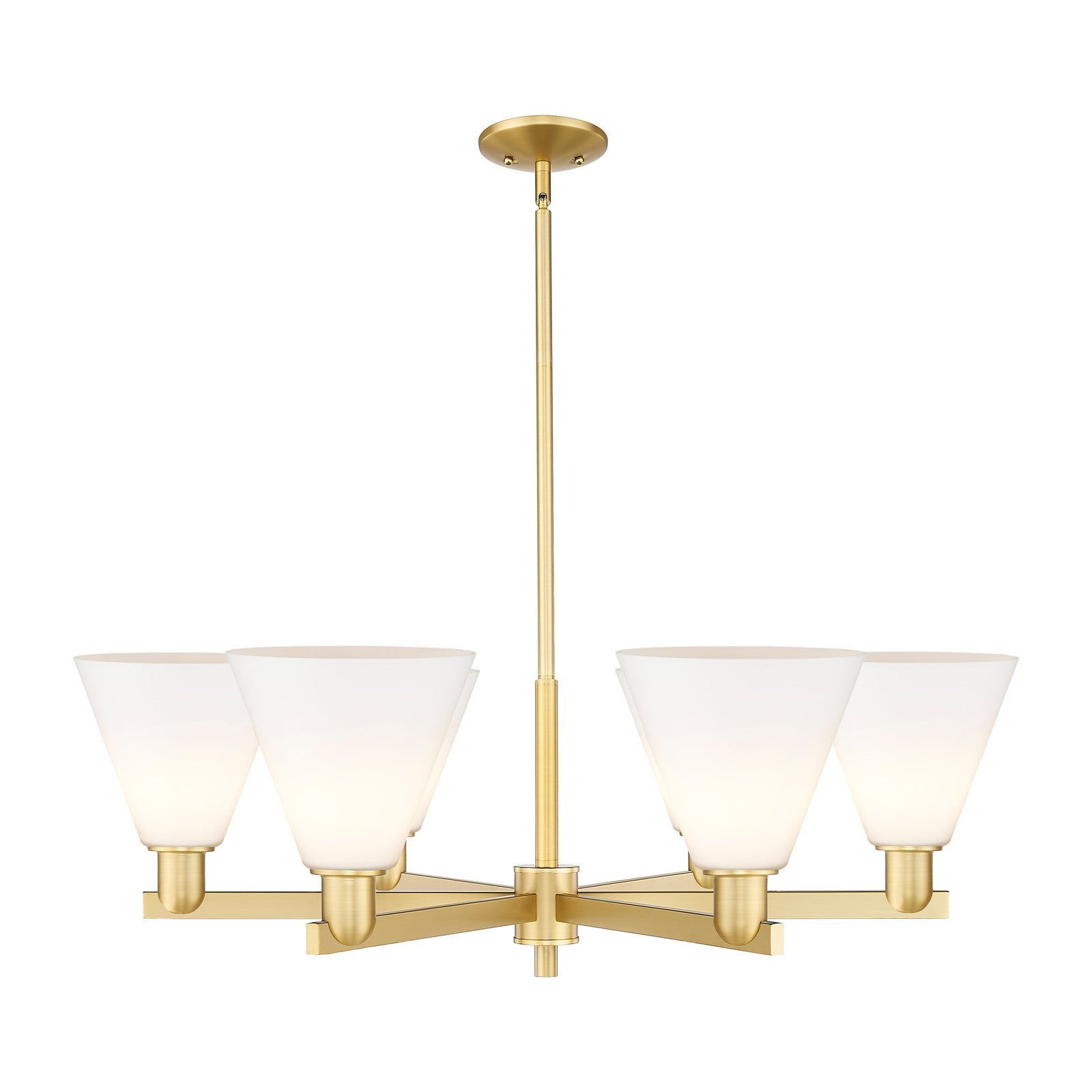 Innovations Berkshire Glass 38in 6-Light Chandelier | Industrial Satin Gold Steel and Matte White Glass | Kitchen Island & | Model 716-6CR-SG-GBC-81
