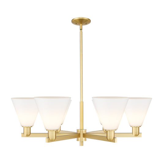 Innovations Berkshire Glass 38in 6-Light Chandelier | Industrial Satin Gold Steel and Matte White Glass | Kitchen Island & | Model 716-6CR-SG-GBC-81