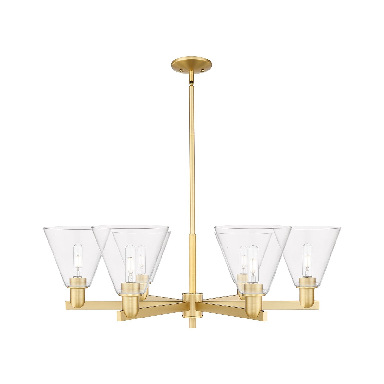 Innovations Berkshire Glass 38in 6-Light Chandelier | Industrial Satin Gold Steel and Clear Glass | Dining Room & Living Room | Model 716-6CR-SG-GBC-82