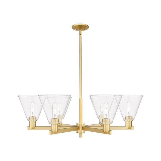 Innovations Berkshire Glass 38in 6-Light Chandelier | Industrial Satin Gold Steel and Clear Glass | Dining Room & Living Room | Model 716-6CR-SG-GBC-82