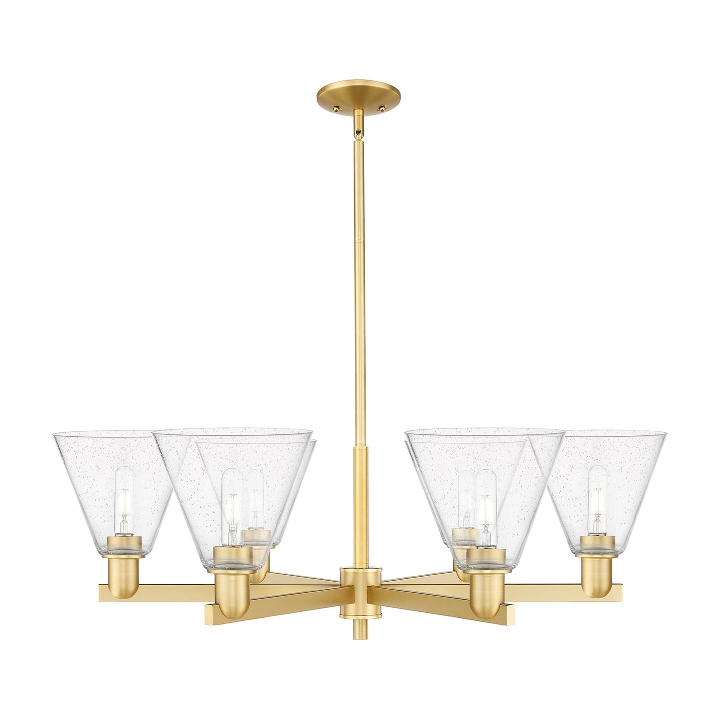 Innovations Berkshire Glass 38in 6-Light Chandelier | Industrial Satin Gold Steel and Seedy Glass | Kitchen & Dining Room | Model 716-6CR-SG-GBC-84