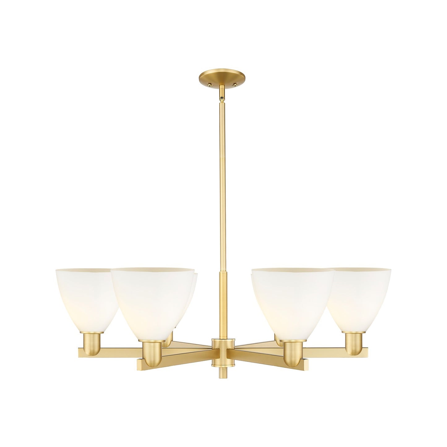 Innovations Bristol 37in 6-Light Chandelier | Industrial Satin Gold and Matte White Glass | Dining Room & Living Room | Model 716-6CR-SG-GBD-751