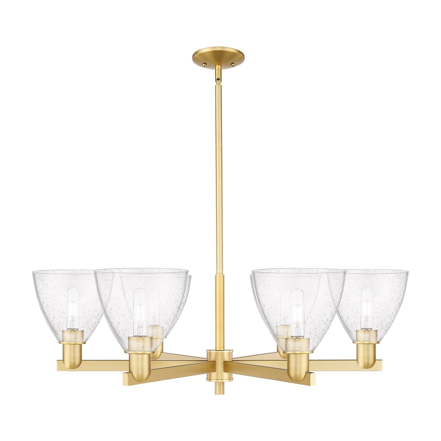 Innovations Bristol 37in 6-Light Chandelier | Industrial Satin Gold Steel and Seedy Glass | Dining Room & Living Room | Model 716-6CR-SG-GBD-754