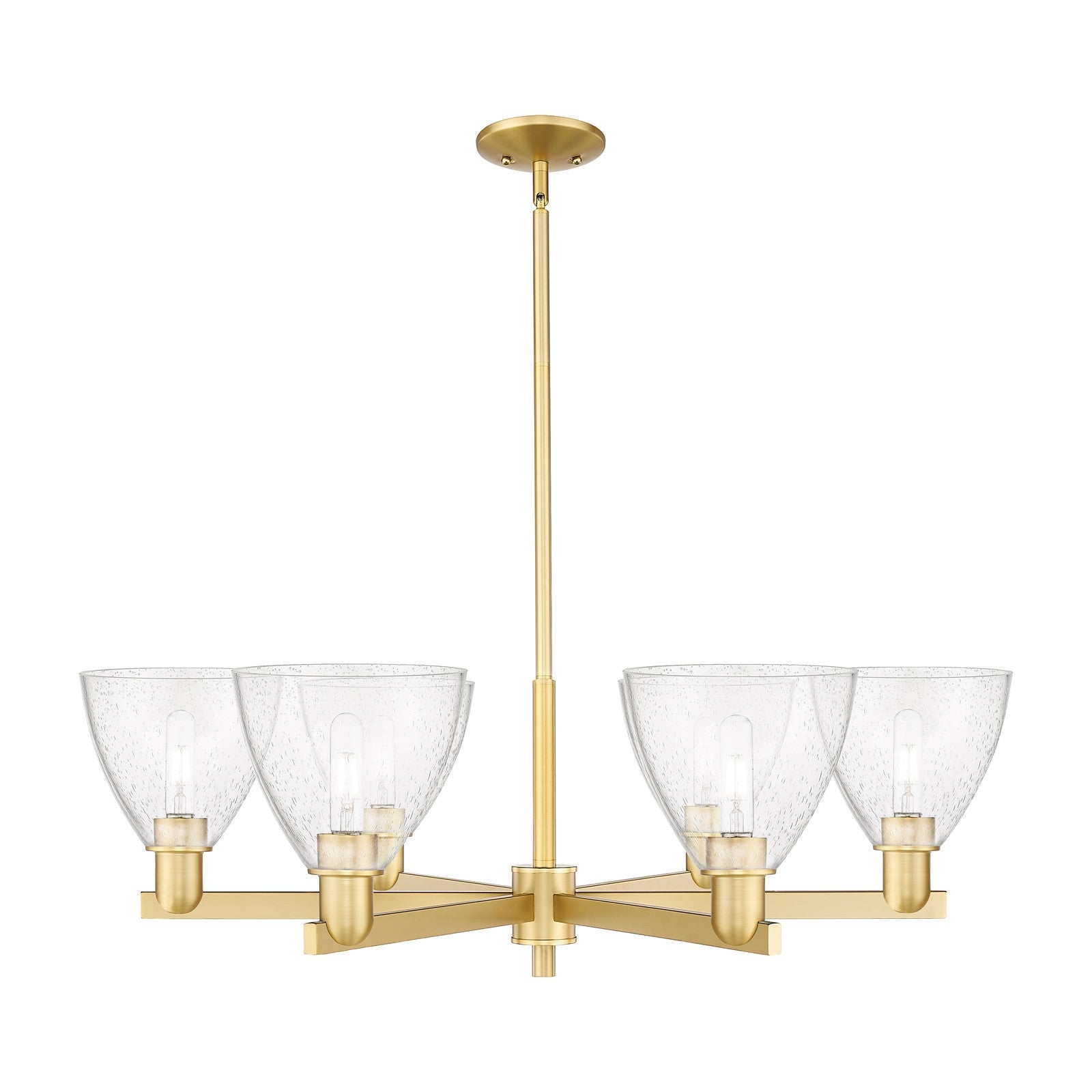 Innovations Bristol 37in 6-Light Chandelier | Industrial Satin Gold Steel and Seedy Glass | Dining Room & Living Room | Model 716-6CR-SG-GBD-754