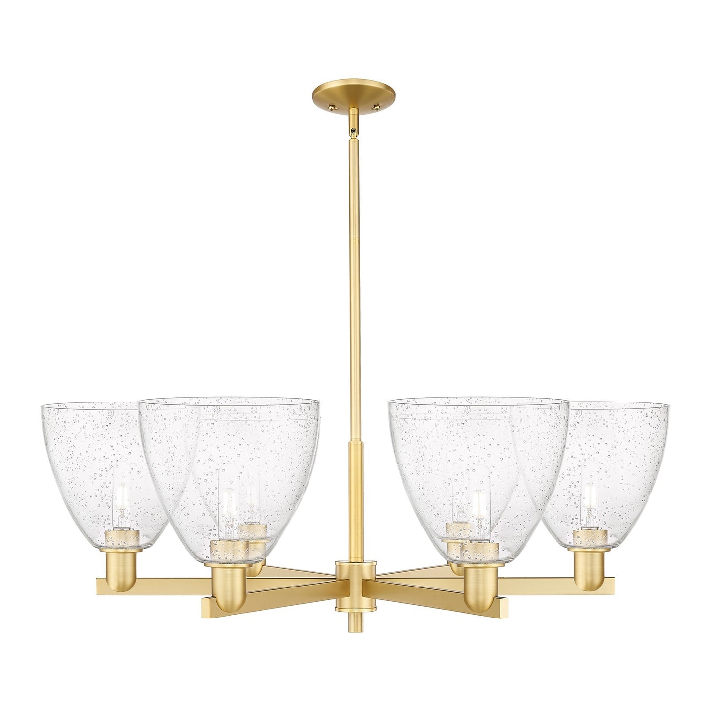 Innovations Bristol 39in 6-Light Chandelier | Industrial Satin Gold Steel and Seedy Glass | Dining Room & Living Room | Model 716-6CR-SG-GBD-94