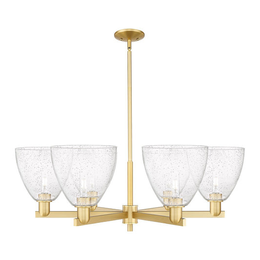 Innovations Bristol 39in 6-Light Chandelier | Industrial Satin Gold Steel and Seedy Glass | Dining Room & Living Room | Model 716-6CR-SG-GBD-94