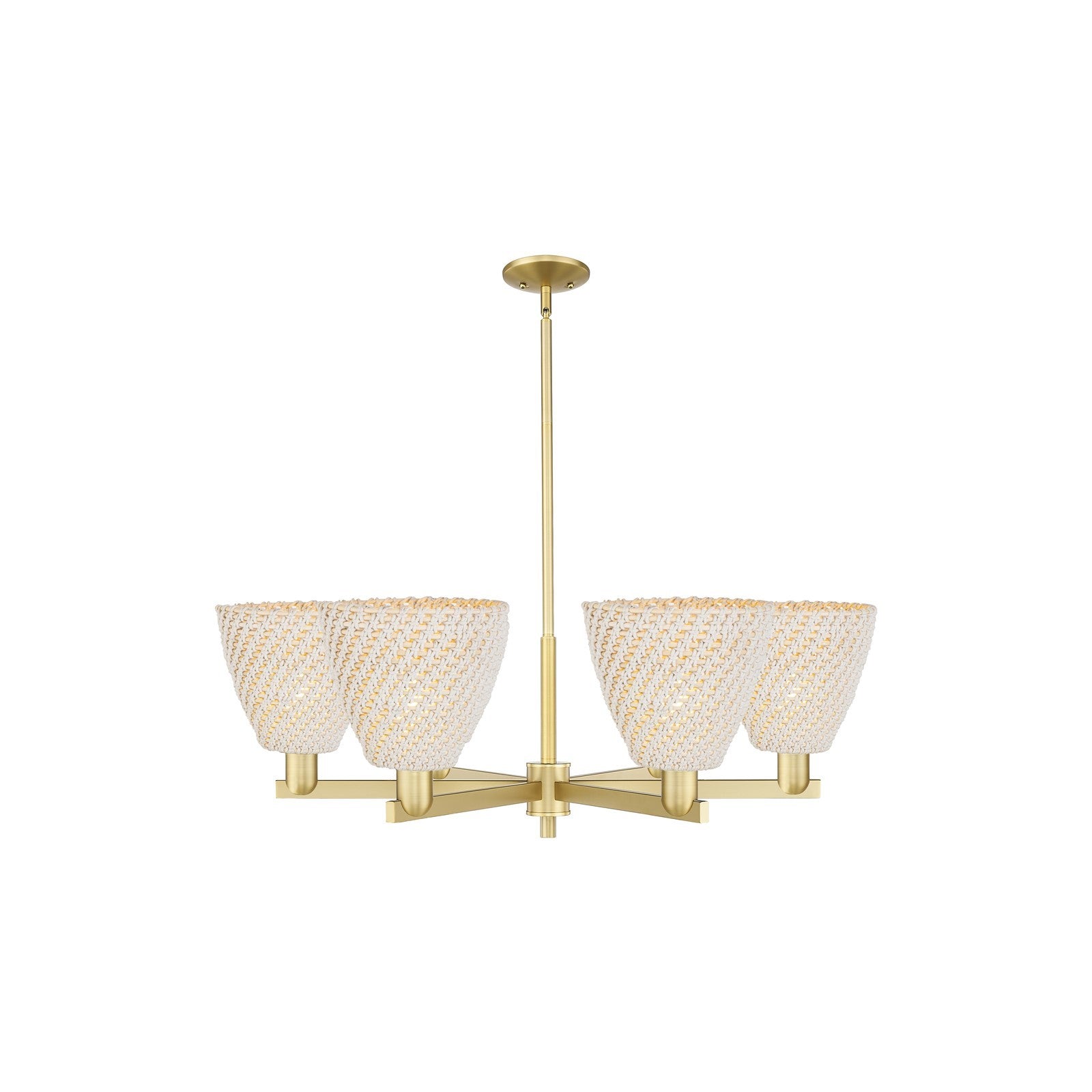 Innovations Bristol Natural 39in 6-Light Chandelier | Industrial Satin Gold Steel and Natural Fiber Dome Shades | Dining Room | Model 716-6CR-SG-NBD-9-NAT