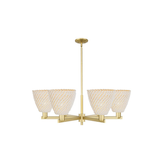 Innovations Bristol Natural 39in 6-Light Chandelier | Industrial Satin Gold Steel and Natural Fiber Dome Shades | Dining Room | Model 716-6CR-SG-NBD-9-NAT