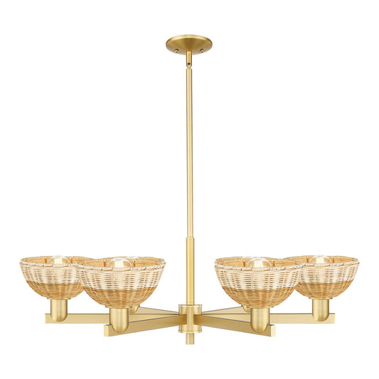Innovations Natural Ballston Dome 37in 6-Light Chandelier | Farmhouse Satin Gold Steel and Natural Fiber Basketweave | Model 716-6CR-SG-NBD2-75-NAT