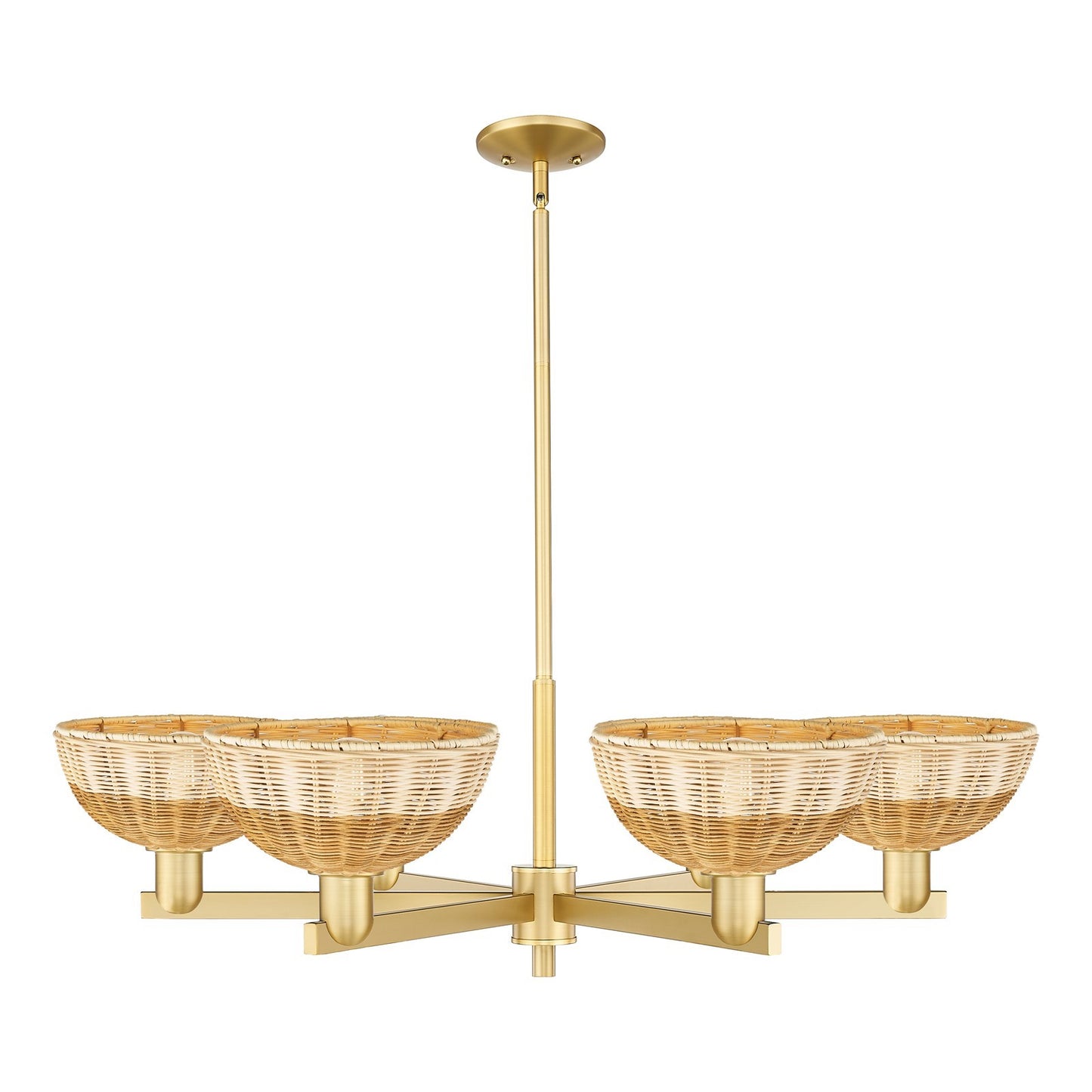 Innovations Lighting Bristol Natural II 39in 6-Light Chandelier | Industrial Satin Gold Steel and Natural Fiber Dome Shade | Model 716-6CR-SG-NBD2-9-NAT