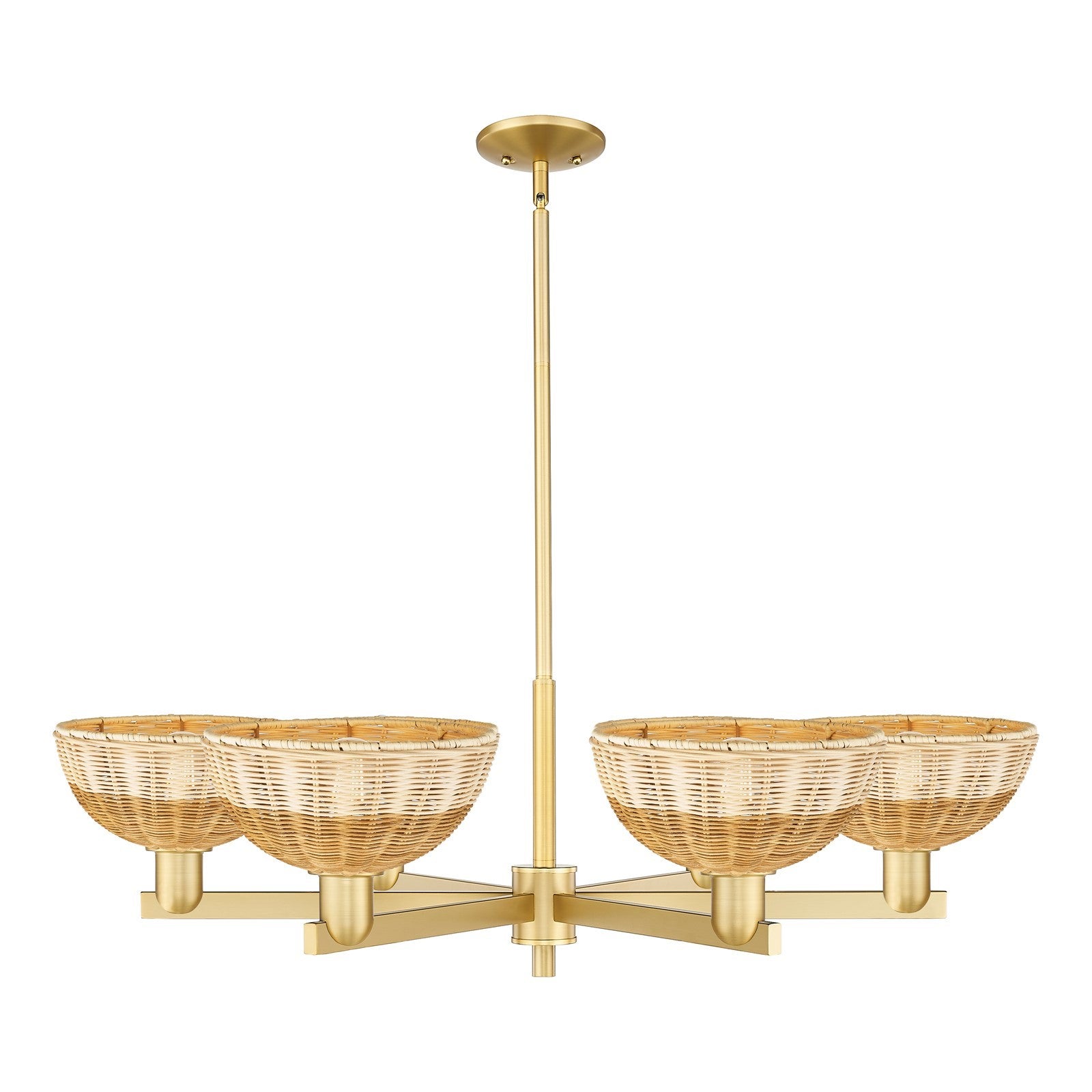Innovations Lighting Bristol Natural II 39in 6-Light Chandelier | Industrial Satin Gold Steel and Natural Fiber Dome Shade | Model 716-6CR-SG-NBD2-9-NAT