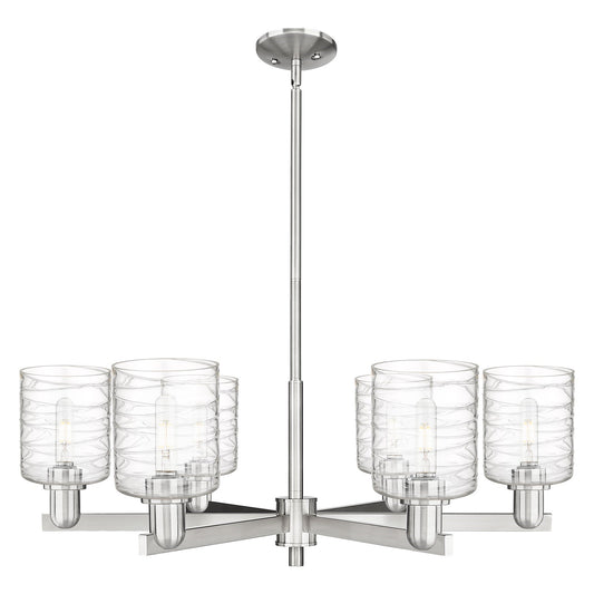 Innovations Cobbleskill 35in 6-Light Chandelier | Industrial Satin Nickel Steel and Deco Swirl Glass | Dining Room & Living Room | Model 716-6CR-SN-G1113