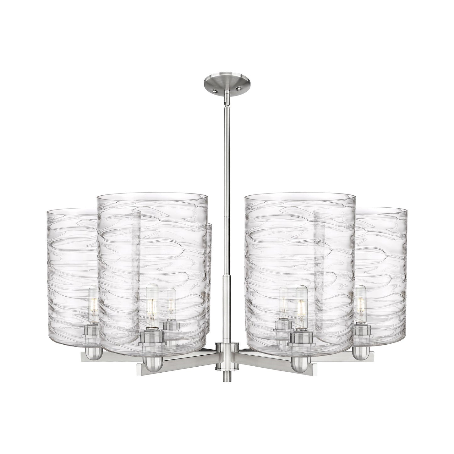 Innovations Cobbleskill 39in 6-Light Chandelier | Industrial Satin Nickel and Deco Swirl Glass | Dining Room & Living Room | Model 716-6CR-SN-G1113-L