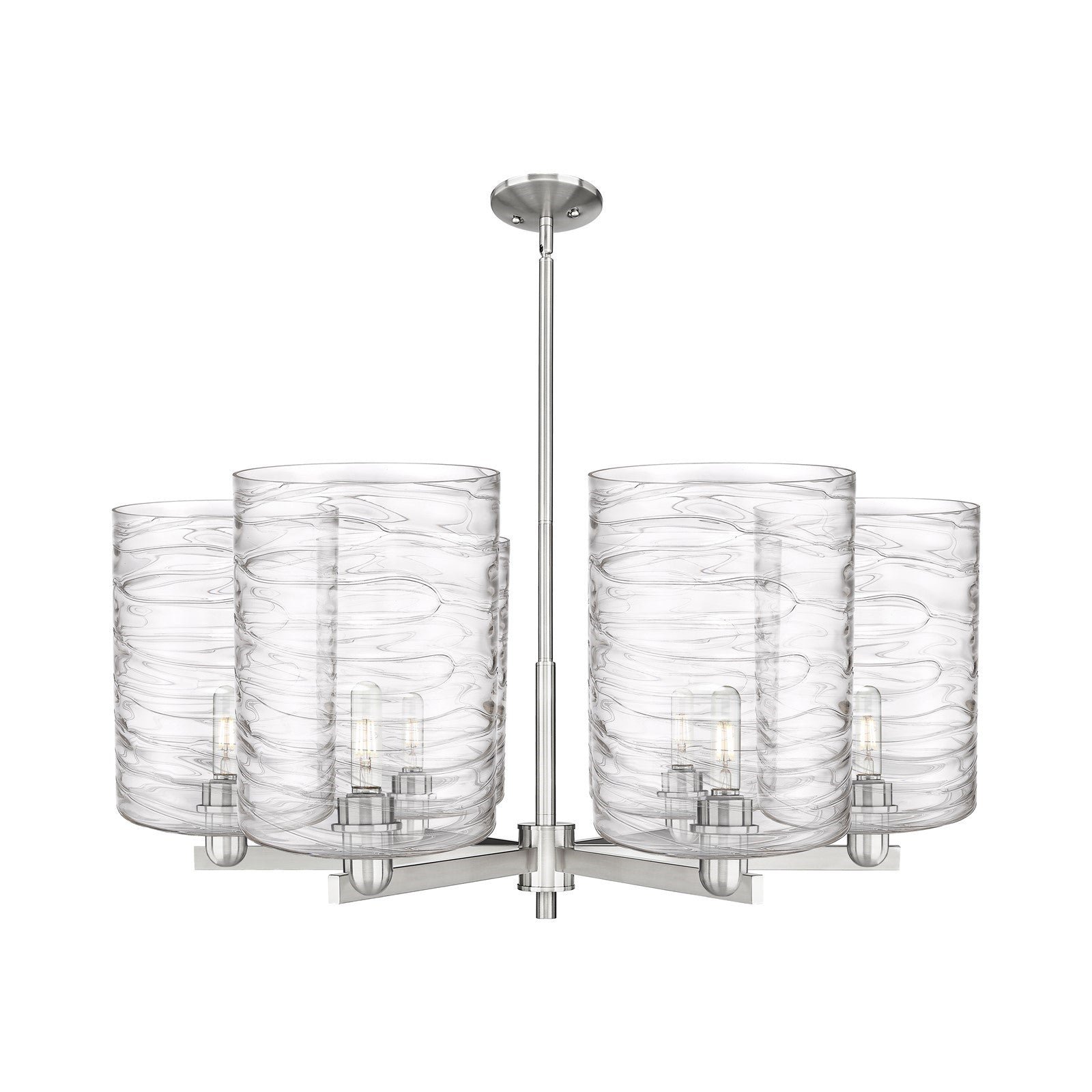 Innovations Cobbleskill 39in 6-Light Chandelier | Industrial Satin Nickel and Deco Swirl Glass | Dining Room & Living Room | Model 716-6CR-SN-G1113-L