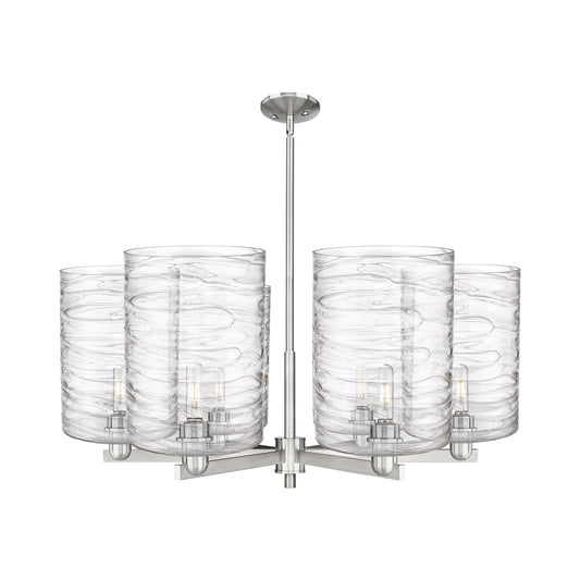 Innovations Cobbleskill 39in 6-Light Chandelier | Industrial Satin Nickel and Deco Swirl Glass | Dining Room & Living Room | Model 716-6CR-SN-G1113-L
