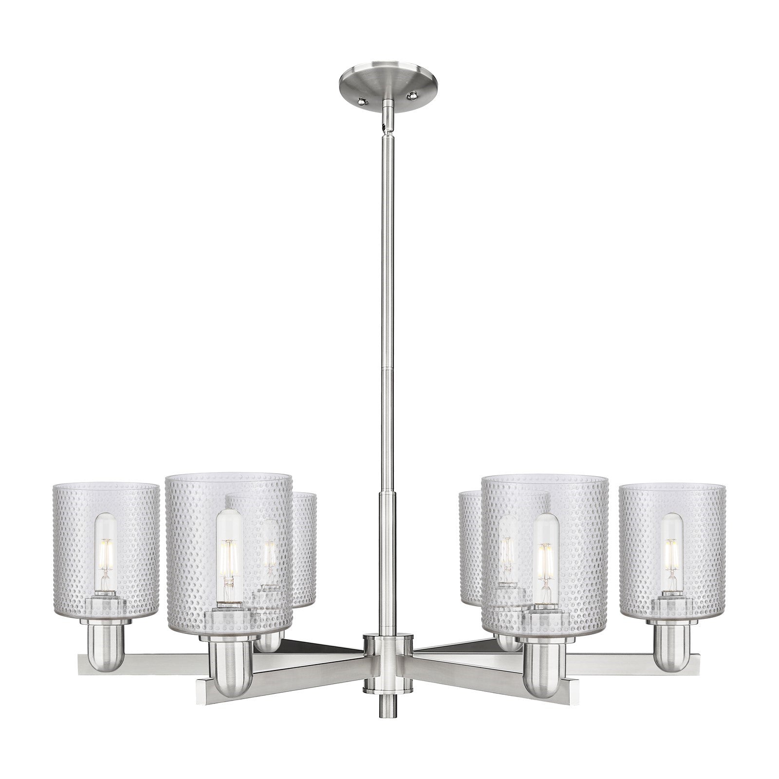Innovations Cobbleskill 35in 6-Light Chandelier | Industrial Satin Nickel Steel and Clear Glass | Dining Room & Kitchen Island | Model 716-6CR-SN-G112