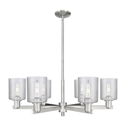 Innovations Cobbleskill 35in 6-Light Chandelier | Industrial Satin Nickel Steel and Clear Glass | Dining Room & Kitchen Island | Model 716-6CR-SN-G112