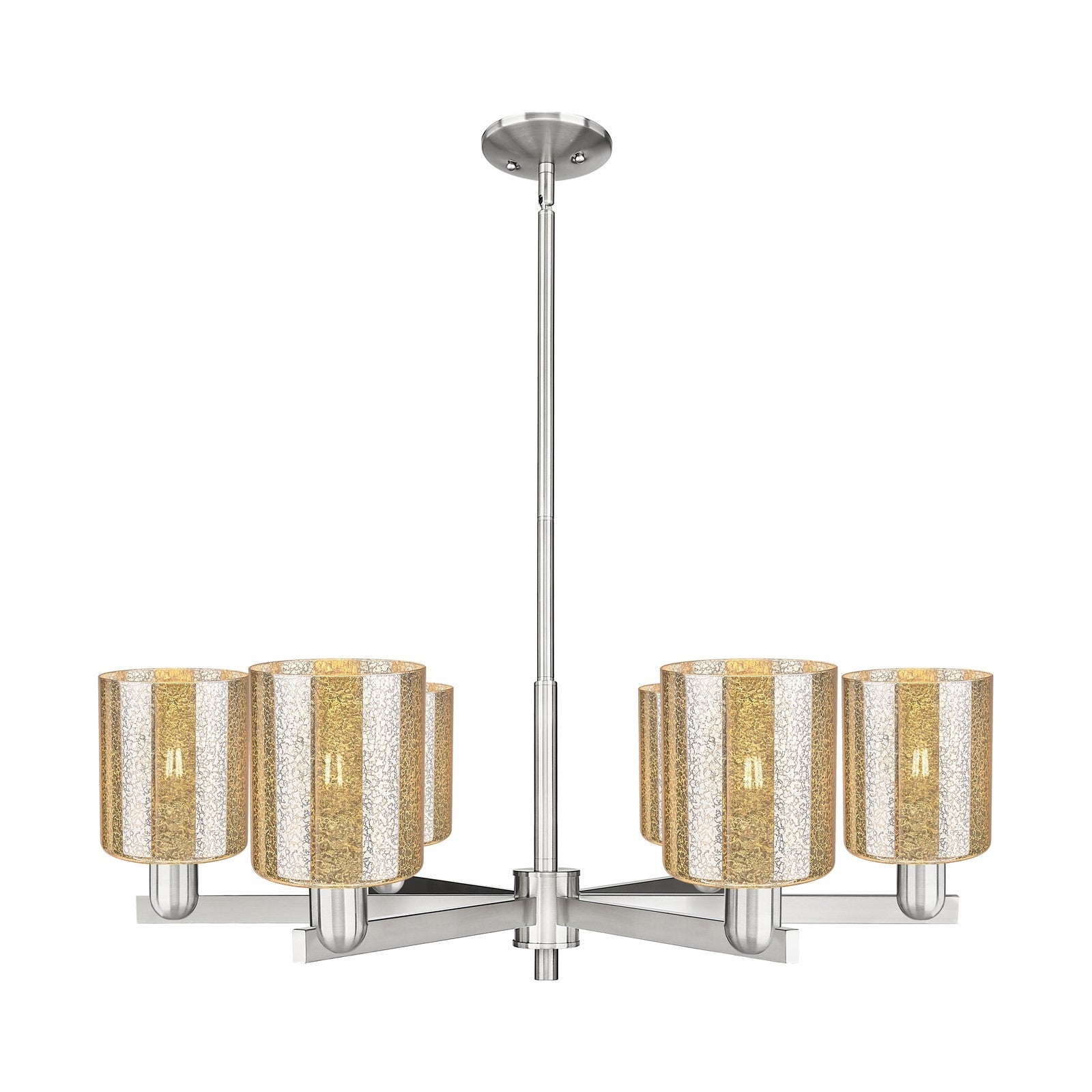 Innovations Cobbleskill 35in 6-Light Chandelier | Industrial Satin Nickel Steel and Mercury Glass | Dining Room & Living Room | Model 716-6CR-SN-G116