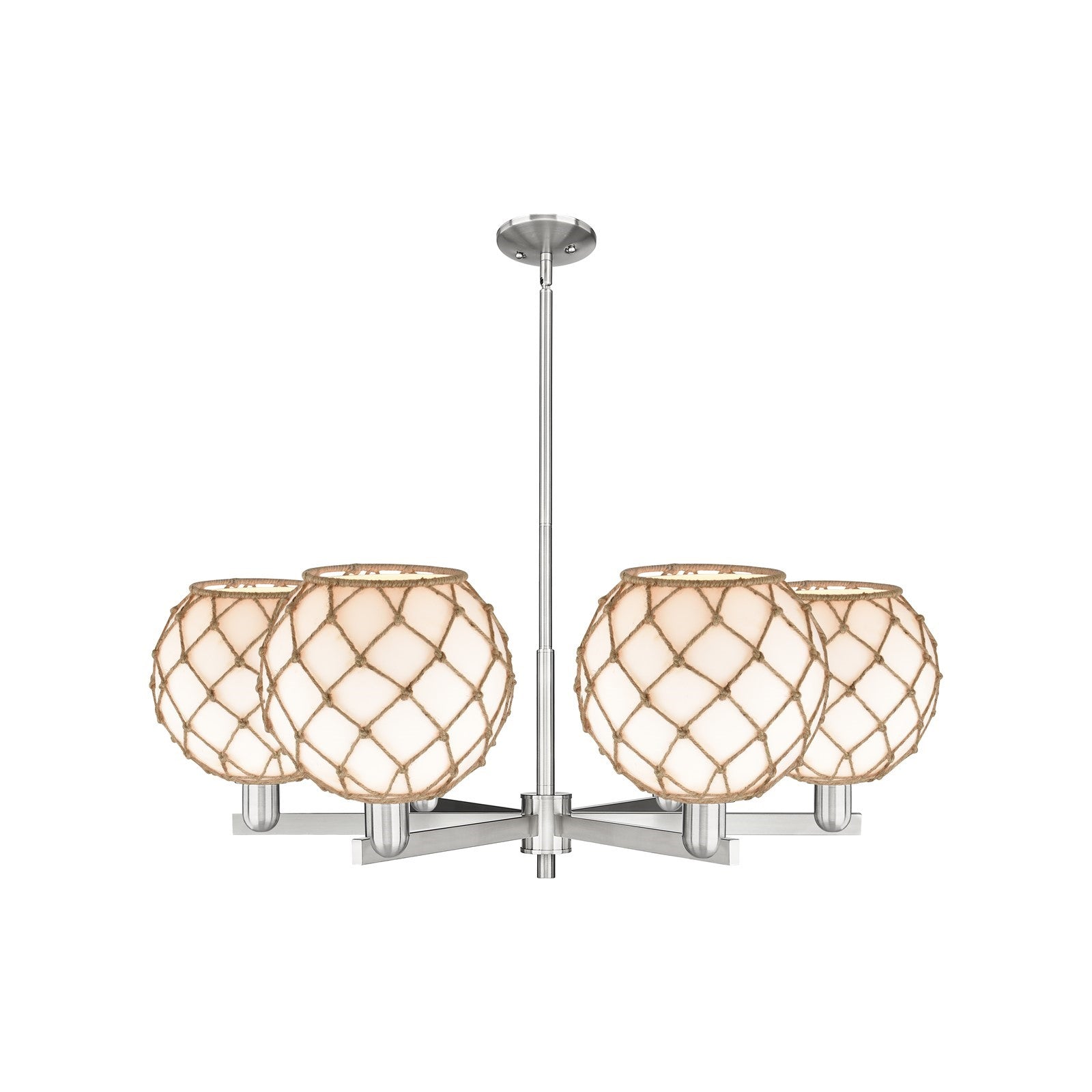 Innovations Farmhouse Rope 40in 6-Light Chandelier | Industrial Satin Nickel and Matte White Glass with Brown Rope Shade | Model 716-6CR-SN-G121-10RB